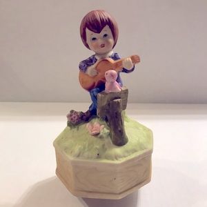 Sankyo Revolving Wind Up Music Box With Boy Playing Guitar For Little Bird